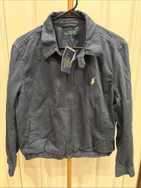Polo Ralph Lauren Boys Navy Blue Cotton Harrington Bomber Jacket size L